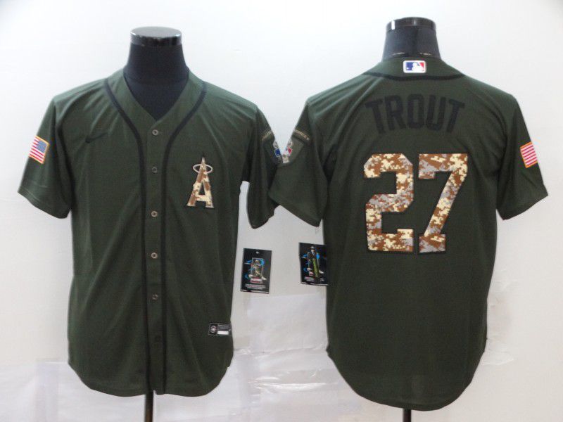 Men Los Angeles Angels #27 Trout Green Nike Game MLB Jerseys